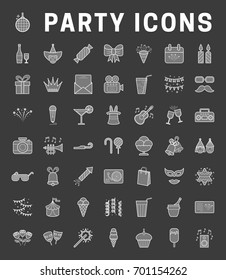 A set of simple outline party icons with fill, editable stroke