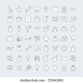 A set of simple outline party icons with fill, editable stroke
