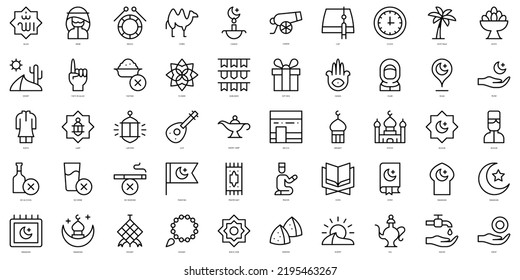 Set of simple outline ramadan Icons. Thin line art icons pack. Vector illustration