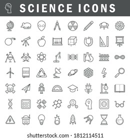 A set of simple outline science icons, expand stroke
