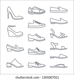 A set of simple outline shoes icons, editable stroke