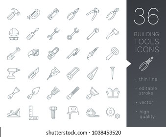 A set of simple outline tools icons, editable stroke