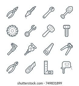 A set of simple outline tools icons, editable stroke