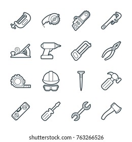 A set of simple outline tools icons, editable stroke