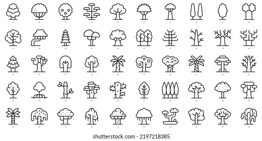 Set of simple outline trees Icons. Thin line art icons pack. Vector illustration