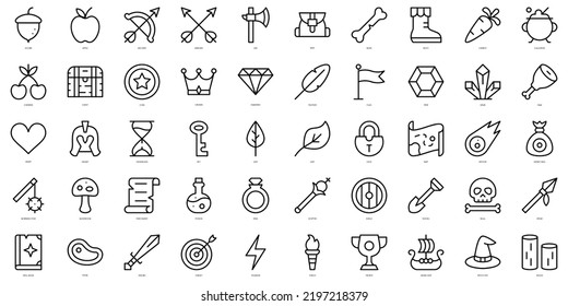 Set of simple outline videogame elements Icons. Thin line art icons pack. Vector illustration