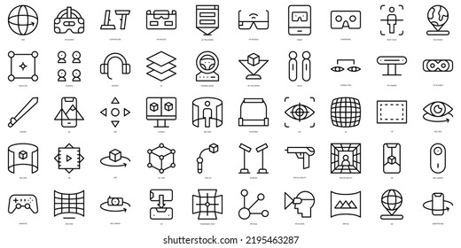 Set of simple outline virtual reality Icons. Thin line art icons pack. Vector illustration