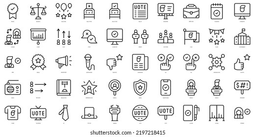 Set of simple outline voting elections Icons. Thin line art icons pack. Vector illustration
