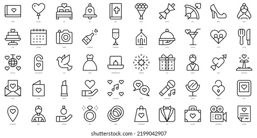 Set of simple outline wedding Icons. Thin line art icons pack. Vector illustration