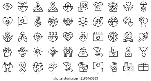 Set of simple outline world love Icons. Thin line art icons pack. Vector illustration