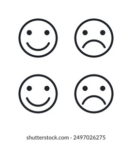 Set of simple outlined faces with expression. Feedback smiles collection. Vector icons in flat style