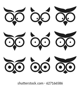 Set of Simple Owl Icon. Isolated on White Background.