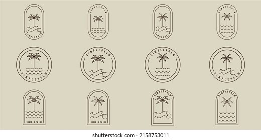 set of simple palm tree line art vector minimalist illustration template icon graphic design. bundle collection of various island and beach sign or symbol for travel or adventure business with badge