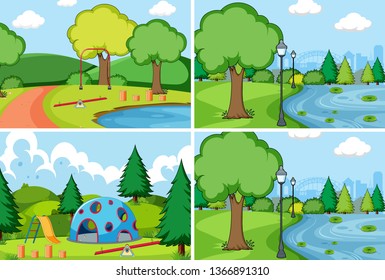 Set of simple park illustration
