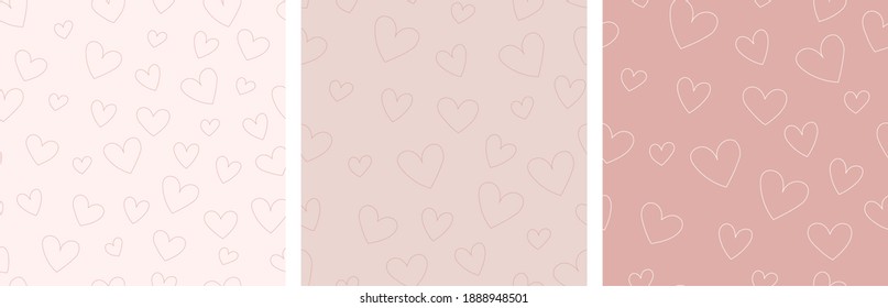 Set of simple pastel pattern. Pink background with hearts. Suitable  for textiles, wallpaper and packaging.