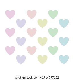 Set of simple pastel vector colorful hearts on white background isolated. Wall sticker set for baby bedroom