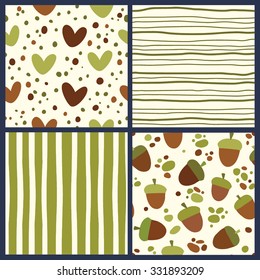 Set of simple patterns with hearts, acorns and strip.