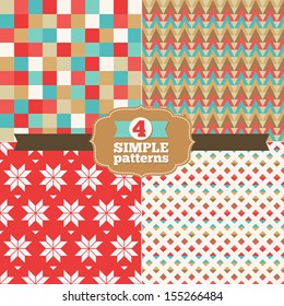 Set of simple patterns in one palette (red, blue, gold, white)