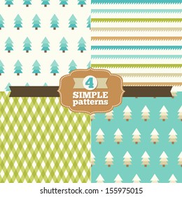 Set of simple patterns in one palette (green, cyan, gold, beige, white)