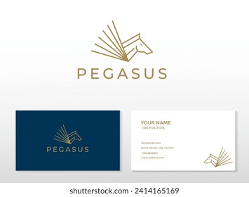 Set of simple Pegasus Logo and business card, line art pegasus design vector