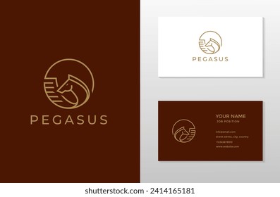 Set of simple Pegasus Logo and business card, line art pegasus design vector