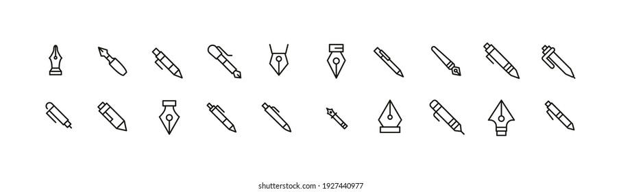 Set of simple pen line icons. Outline stroke object. Linear signs pack. Perfect for web apps and mobile.