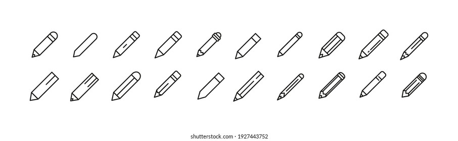 Set of simple pencil line icons. Outline stroke object. Linear signs pack. Perfect for web apps and mobile.