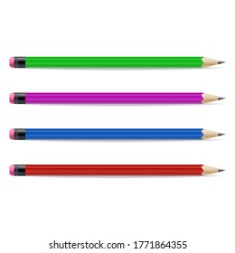 A set of simple pencils with pink eraser in multi-colored shells.
