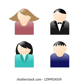 Set of simple people icons, two women and two men. Vector illustration