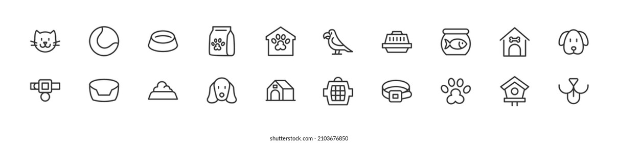 Set of simple pet line icons. Outline stroke object. Linear signs pack. Perfect for web apps and mobile.