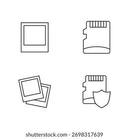 Conjunto de quadros de fotos simples e ícones de armazenamento de cartão de memória.