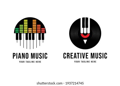 Set simple piano music studio flat logo design inspiration