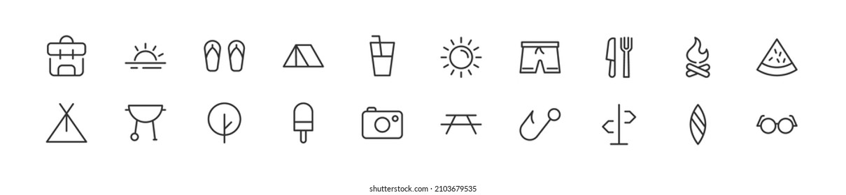Set of simple picnic line icons. Outline stroke object. Linear signs pack. Perfect for web apps and mobile.