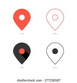 set of simple pin icons with shadow. concept of cartography, navigate, geotagging, mapping, landmark, geography. isolated on white background. flat style modern logo design vector illustration