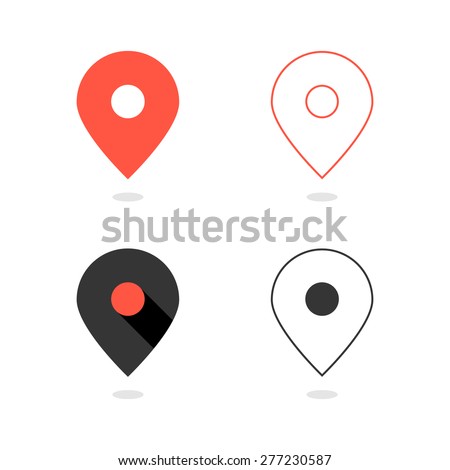 set of simple pin icons with shadow. concept of cartography, navigate, geotagging, mapping, landmark, geography. isolated on white background. flat style modern logo design vector illustration