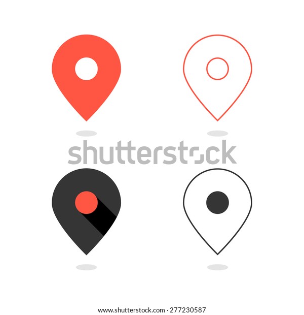 set of simple pin icons with shadow. concept\
of cartography, navigate, geotagging, mapping, landmark, geography.\
isolated on white background. flat style modern logo design vector\
illustration