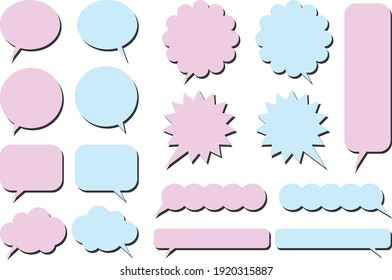 A set of simple pink and blue  speech bubbles  with shadow
