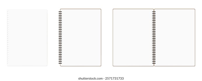 A Set of Simple Plain Loose-Leaf Paper, Spiral Notebook, Open Spread