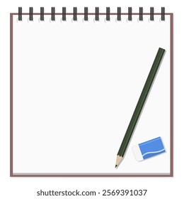 A Set of Simple Plain Memo Pad, Pencil, and Eraser, Spiral Notebook