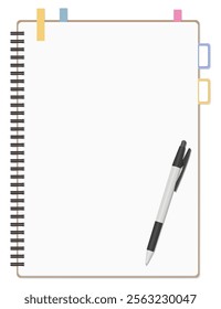 A Set of Simple Plain Notebook, Sticky Notes, and Ballpoint Pen, Spiral Notebook