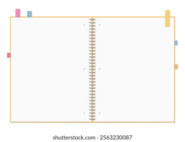 A Set of Simple Plain Notebook and Sticky Notes, Spiral Notebook, Open Spread, 3-hole punched , Ring-bound notebook