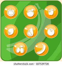 Set of simple plane fruit icons. Vector buttons for your website. 