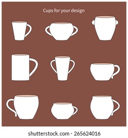 Set of simple plane white cups icons