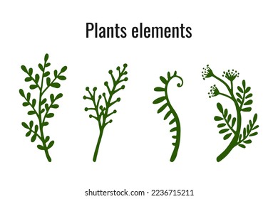 Set of simple Plant elements isolated on a white background. Concept of Plants and nature. Vector illustration.