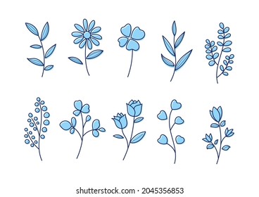 Set of simple plant illustrations Line drawing 