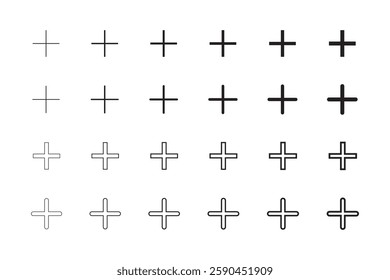 Set of Simple Plus Symbols in Black and White.