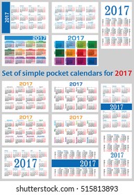 Set of simple pocket calendars for two thousand seventeen