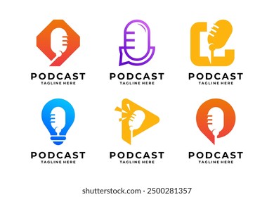 Set of simple podcast dialog logo design