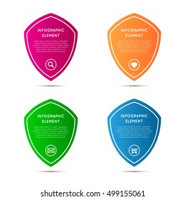 Set of simple pointers in the shape of a shield, vector elements for your infographic