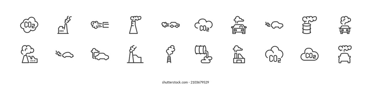 Set of simple pollution line icons. Outline stroke object. Linear signs pack. Perfect for web apps and mobile.